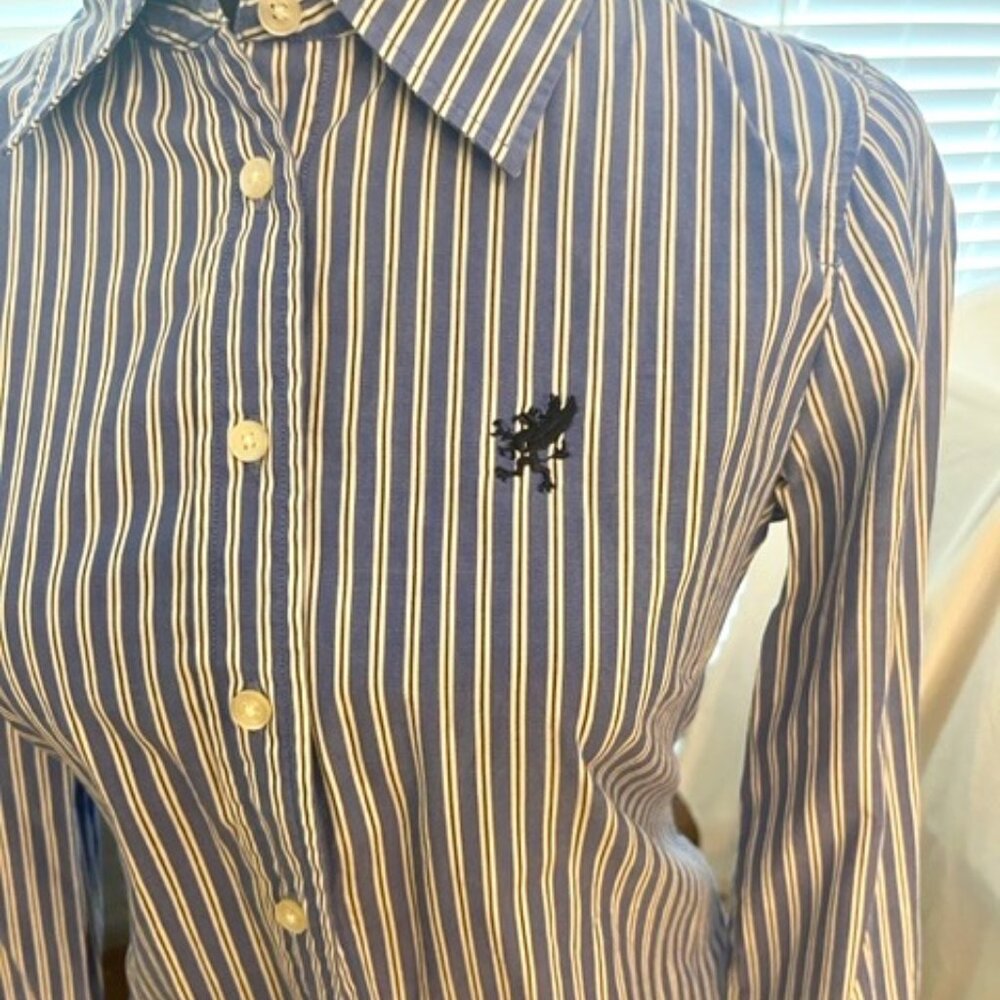 Blue, Black, and White Stripe Button Down Shirt